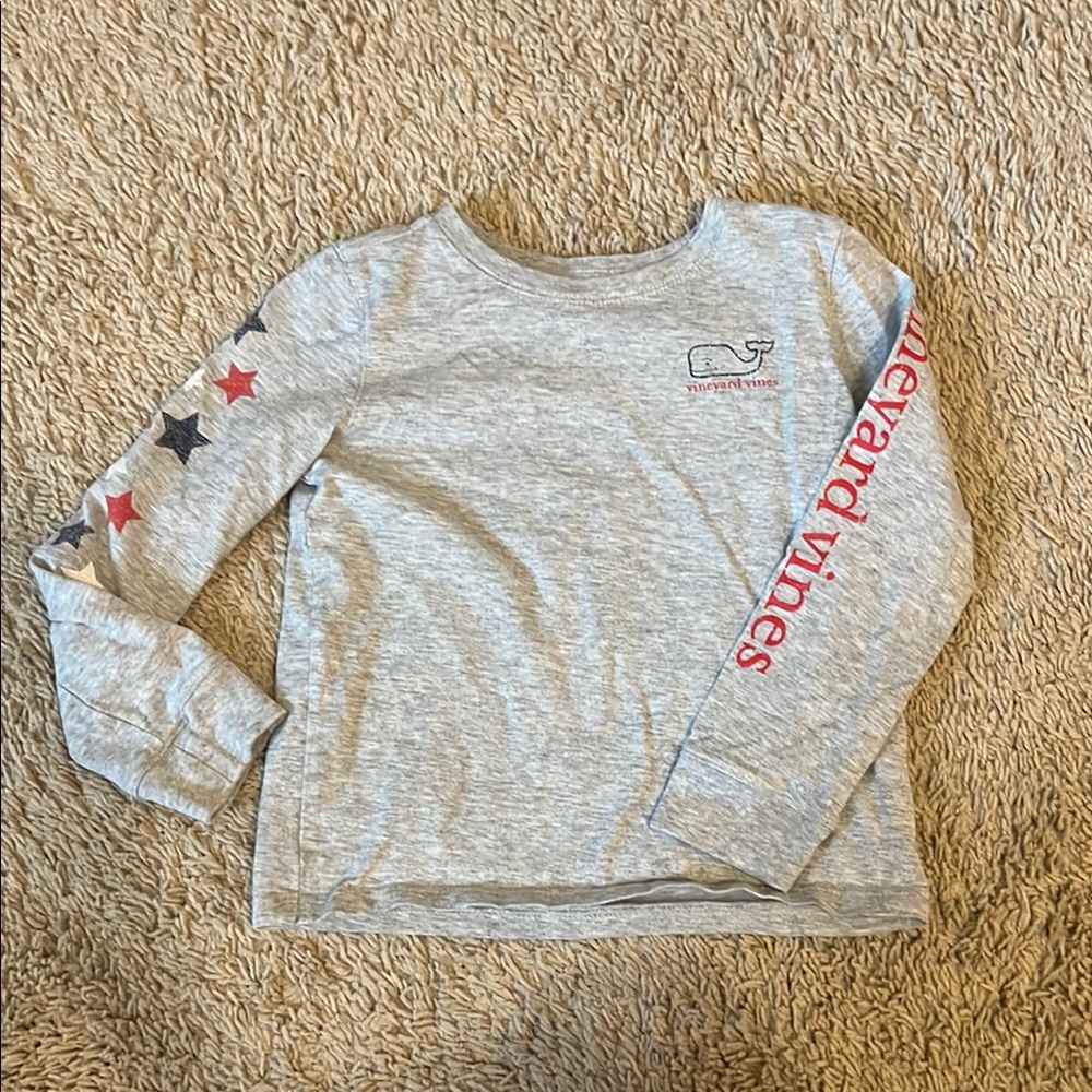 Vineyard Vines Kids Gray and Red Star Long Sleeve Tee